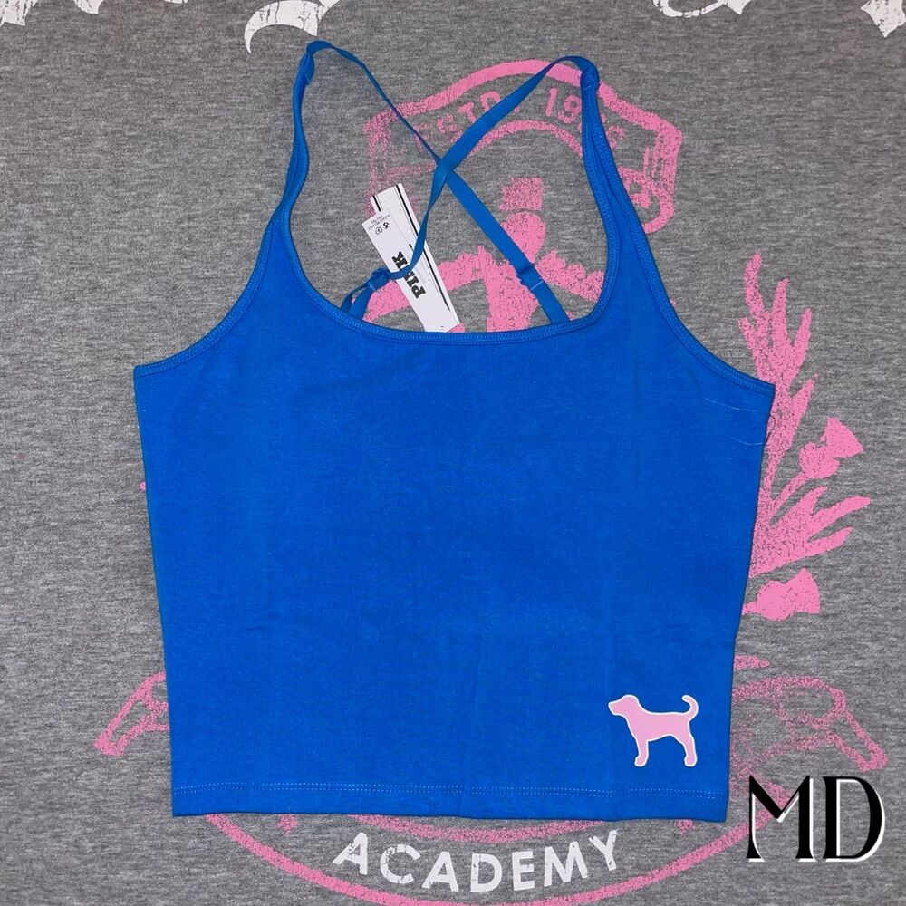 Victoria’s Secret PINK Limited Edition Blue Charge Cotton Square Neck Tank Top